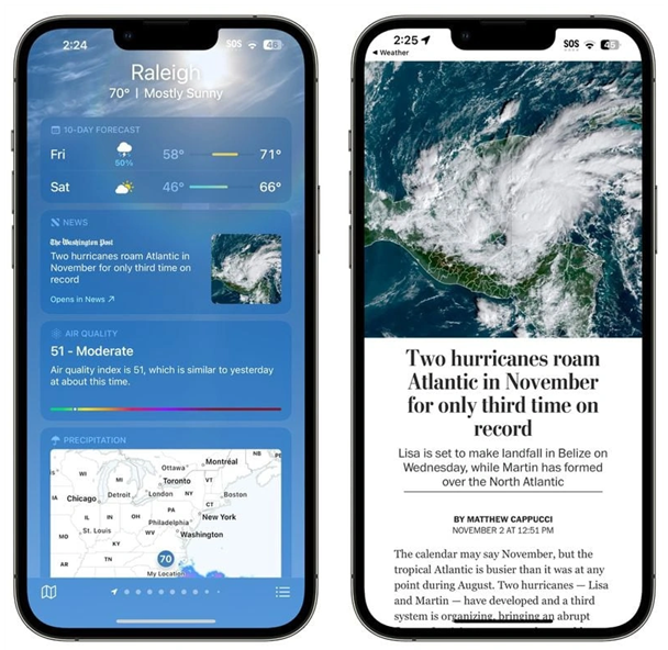 覃塘苹果14维修分享iPhone 14手机如何看天气时顺带看新闻 