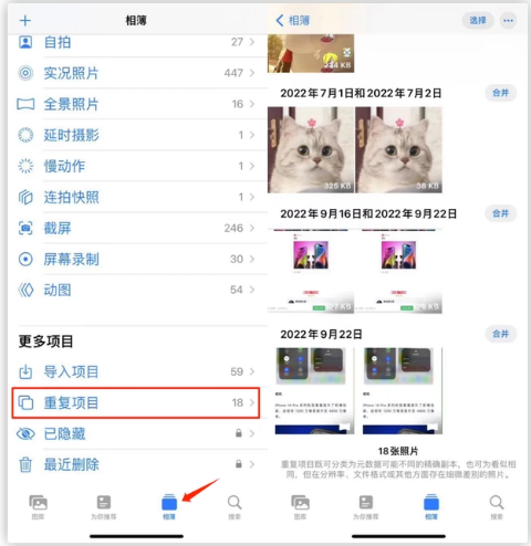 覃塘苹果手机维修分享iOS 16 中相册重复项目功能使用方法 