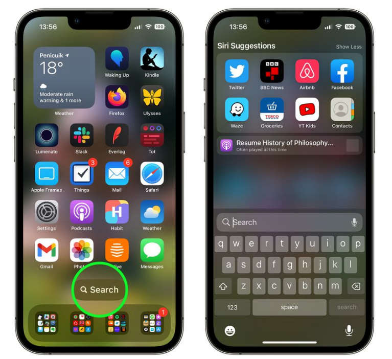 覃塘苹果手机维修分享升级到 iOS 16 后，如何删除主屏幕上的搜索按钮 