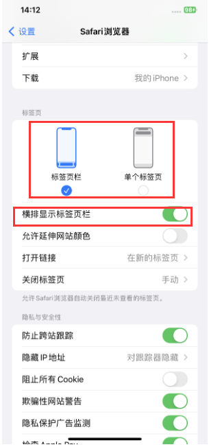 覃塘苹果手机维修分享Safari浏览器如何切换标签栏位置 
